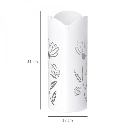 Paragüero de Acero con 4 Ganchos y Bandeja de Goteo Extraíble y Diseño Decorativo 17x17x41 cm Blanco [1]