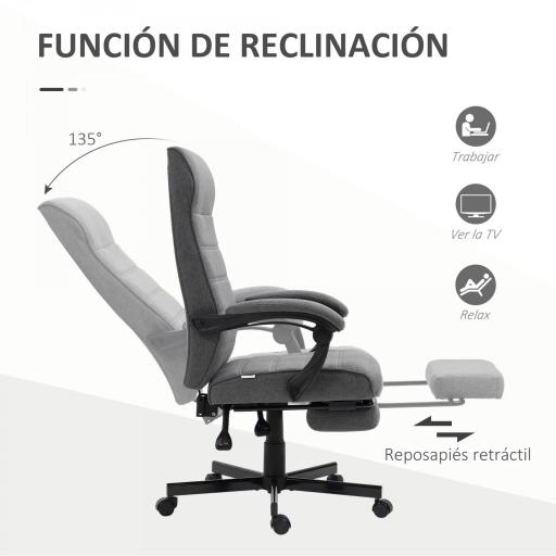 Silla de Oficina Reclinable con Altura Ajustable Reposabrazos y Reposapiés Retráctil 68x67x106-114 cm Gris [6]