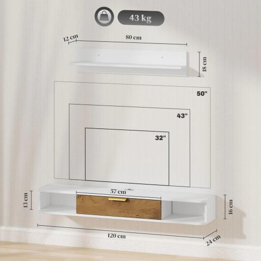 Conjunto Mueble TV y Estante de Pared con Armario y Compartimentos Abiertos Organización de Espacio y Montaje en Pared [1]