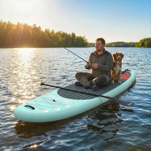 Tabla de Paddle Surf Hinchable 320 cm, con Superficie Antideslizante Remo de Aluminio Ajustable Quilla Bomba y Mochila [4]