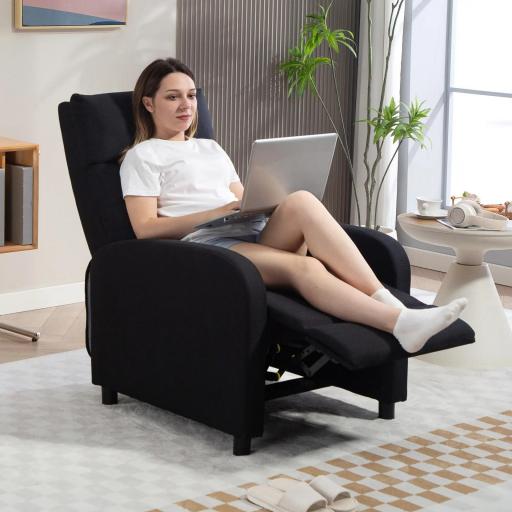 Sillón Relax Reclinable Manual hasta 155º Apertura Push con Reposapiés Respaldo Alto Acolchado Grueso Negro