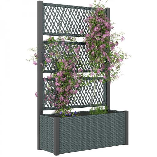 Jardinera con Enrejado de Ratán Jardinera Exterior Grande para Plantas Trepadoras Maceta con Forro Gris Oscuro [8]