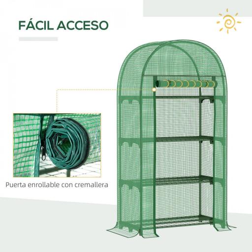 Invernadero de Jardín con 4 Estantes Metálicos Puerta Enrollable y Cubierta de PE Vivero Casero de Terraza para Cultivo Plantas Flores Macetas 80x49x160 cm Verde [3]