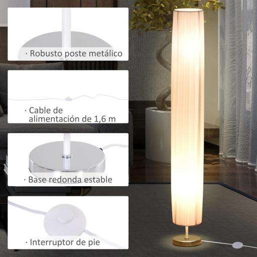 Lámpara de Pie Moderna para Dormitorio Comedor Salón (2 E27 Bombilla) Interruptor de y Bajo Consumo con Base de Acero Inoxidable 120 cm Blanco [3]