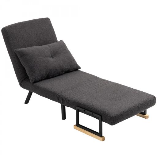 Sofá Cama Individual Plegable Silla Cama Convertible 4 en 1 Respaldo Ajustable de 5 Niveles y Almohada 63x73x81 cm Gris [9]