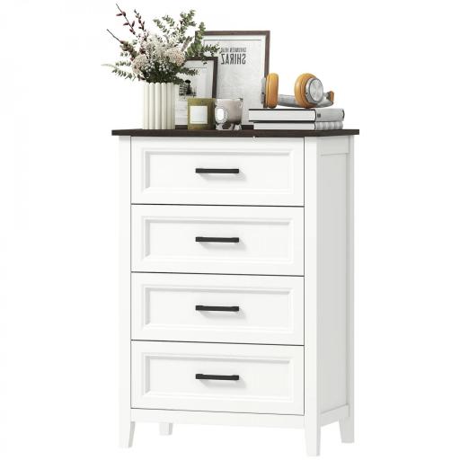Cómoda Dormitorio Estrecho y Alto con Encimera Efecto Madera Cajonera para Espacios Pequeños 60x35x87 cm Blanco [9]