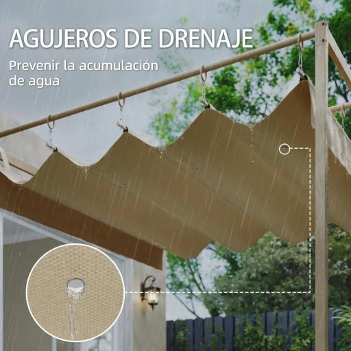 Pérgola de Pared de Jardín 3x3 m con Techo Retráctil Protección UPF30+ Drenaje Cenador de Jardín para Exterior Beige [5]