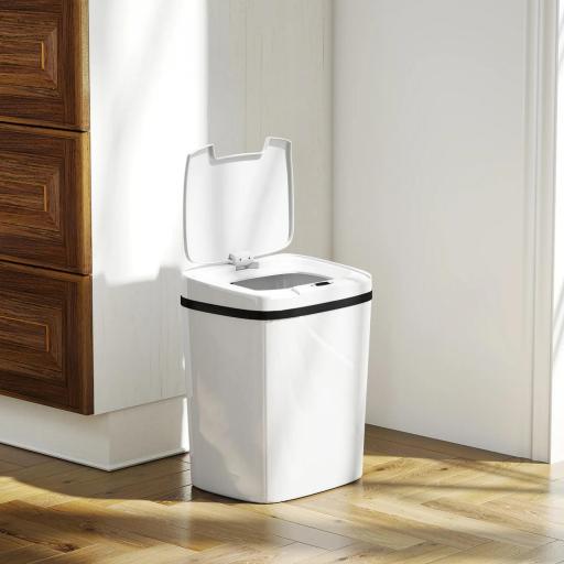 Cubo de Basura Cocina Automático 15 L con Sensor Infrarrojo y Modo Manual Anillo de Retención Antihuellas Blanco