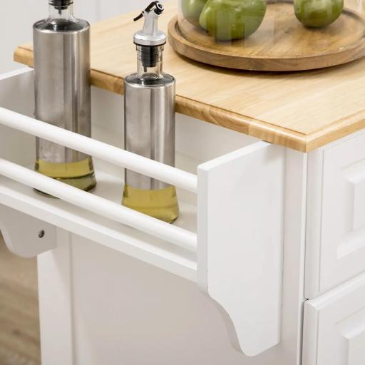 Carro de Cocina con Ruedas Isla de Cocina con 2 Cajones Especiero y Barra para Colgar 110x45x91 cm Blanco [6]