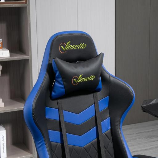Silla Gaming Altura Regulable Basculante con Reposacabezas Cojín Lumbar 61x70x121-129 cm Azul [6]