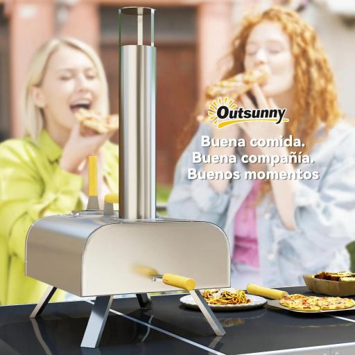 Mini Horno de Leña para Pizza con Piedra Refractaria Pala y Patas Plegables para Camping y Exterior 79x36x75 cm Plata [7]