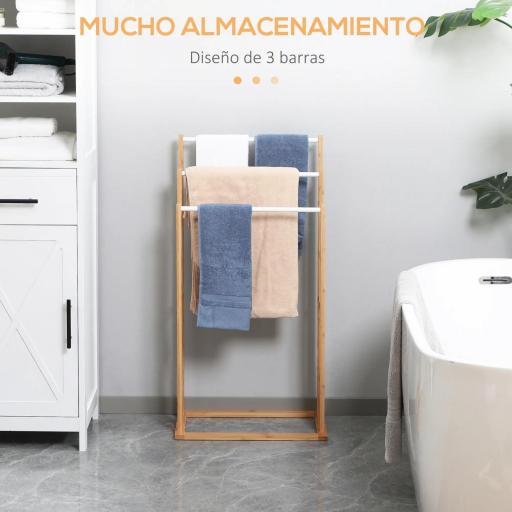 Toallero de Pie de Bambú con 3 Barras Toallero de 3 Niveles para Baño Lavadero 48x25,8x94 cm Natural [2]