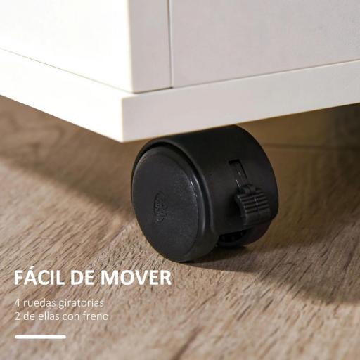 Cajonera Oficina con Cerradura y Ruedas Giratorias 3 Cajones Compacta 40x40x61,5 cm Blanco [5]