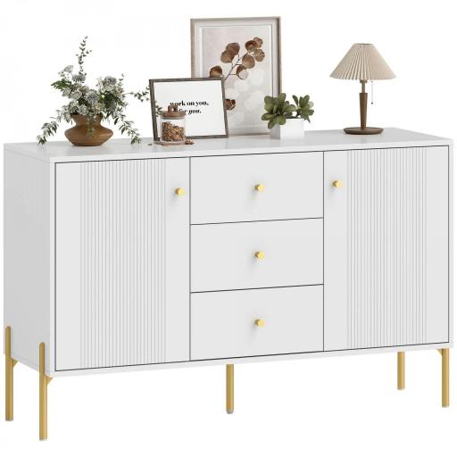 Aparador Moderno de 2 Puertas Aparador de Salón con 3 Cajones Estantes Ajustables Blanco 120x39,1x76 cm [3]