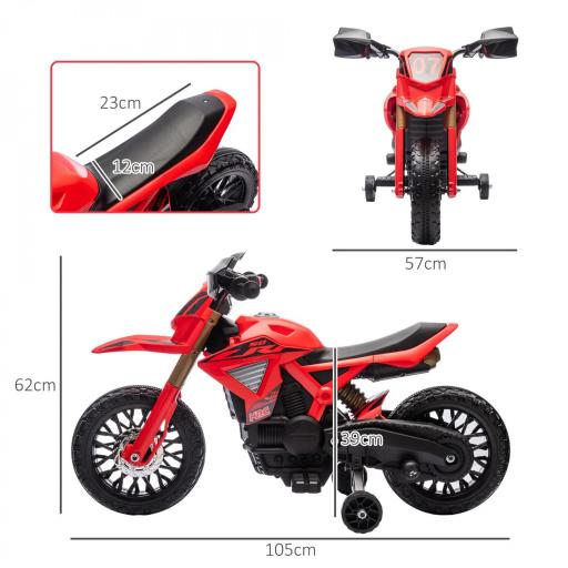 Moto Eléctrica para Niños de +3 Años Moto de Batería para Niños 12V con Ruedas Auxiliar y Bocina Carga 30 kg Rojo [1]