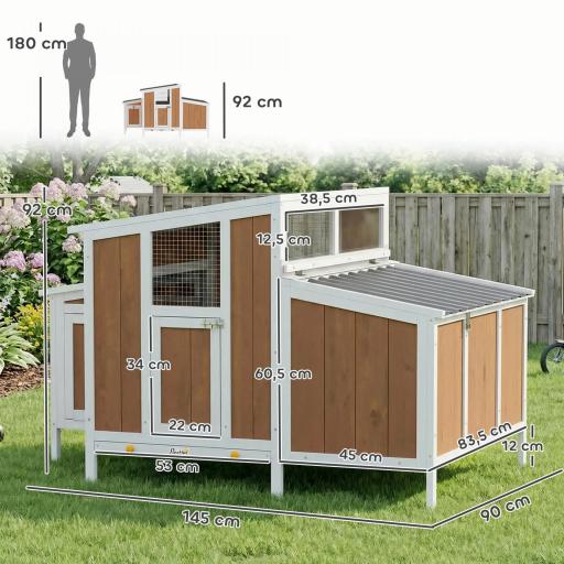 Gallinero para Exterior de Madera 145x90x92 cm para 2-4 Gallinas con Nido Casa Lateral Bandeja Extraíble Marrón Claro [1]
