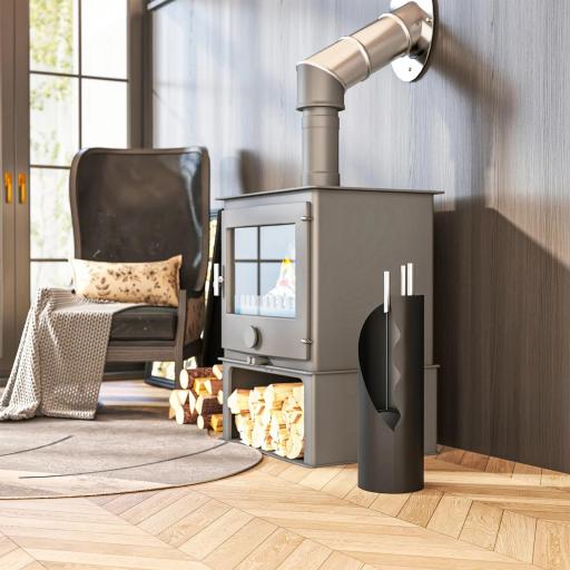 Juego de Utensilios para Chimenea de 4 Piezas de Metal con Escoba Pala Atizador y Cubo 20x20x65 cm Plateado [3]