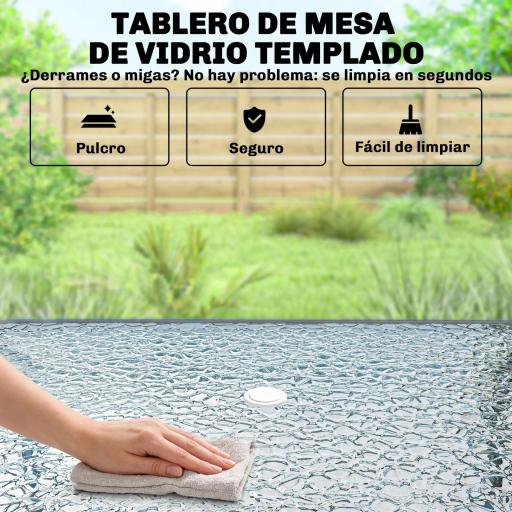 Conjunto de Mesa y Sillas Jardín de 8 Piezas con Sombrilla 6 Sillas Plegables Mesa de Vidrio Templado Gris [3]