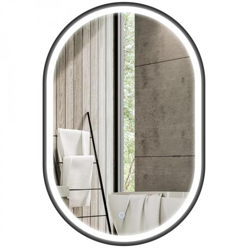 Espejo de Baño con Luz 60x90 cm Espejo de Pared Ovalado 3 Colores de Luz Brillo Regulable Función Antivaho Negro [8]