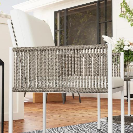 Juego de 2 Sillas y Mesa de Ratán con Cojines Acolchados y Encimera de Vidrio para Balcón Terraza Marrón y Crema [6]