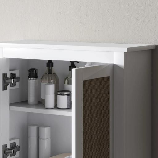 Armario de Pared para Baño Mueble de Baño Suspendido con 2 Puertas de Ratán PE Estante Ajustable 60x19,5x49,4 cm Blanco [2]
