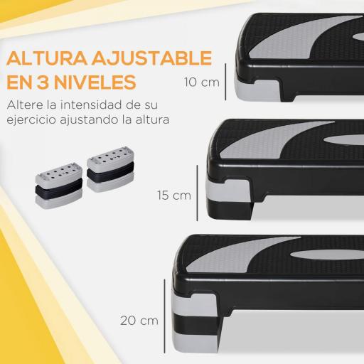 Step de Aeróbic, Step para Fitness Antideslizante con Altura Regulable 3 Niveles de 10/15/20 cm, Tabla Plataforma Stepper para Ejercicio en Casa Gimnasia, Carga 150 kg 80x31x20 cm, Gris [2]
