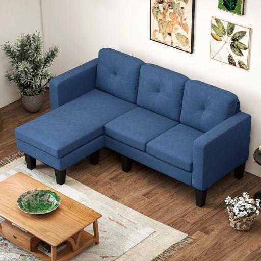 Sofá Chaise Longue Reversible con Estructura de Acero Tapizado en Chenilla 186x130x84cm Azul [6]