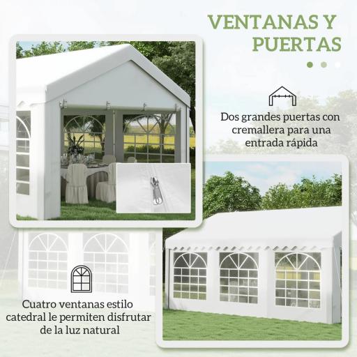 Carpa para Fiesta Cochera Gazebo 6x4m Pergola Cenador Pabellón 4 Paneles Laterales Ventanas Anti-UV para Eventos Bodas Acero PE Blanco [3]
