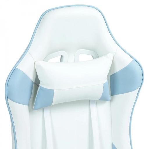 Silla Gamer con Cojín Lumbar Reposabrazos Ajustable Reposacabezas Extraíble y Altura Ajustable 67x60x120-128 cm Azul [7]