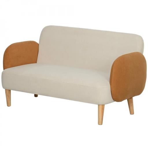 Sofá de 2 Plazas Tapizado en Terciopelo con Reposabrazos y Patas de Madera Sofá Pequeño Carga 240 kg 130x74x76 cm Crema [10]