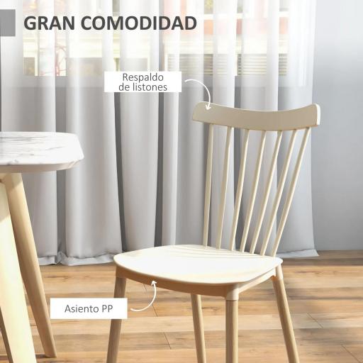 Juego de 4 Sillas de Comedor Estilo Nórdico con Respaldo de Polipropileno y Patas de Madera 48x52,5x83 cm Natural [5]