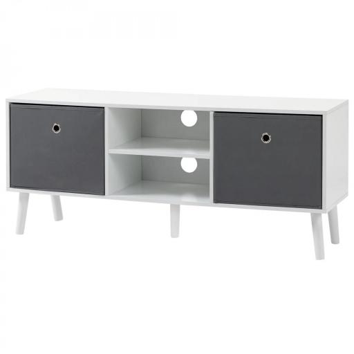 Mueble de TV para Televisores de hasta 50" con 2 Cajones de Tela y Estantes Abiertos110x29x46,5 cm Blanco y Gris [9]
