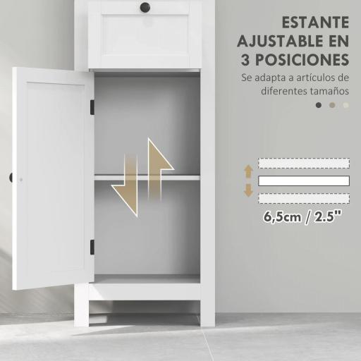 Mueble de Baño con Cajón Puerta Estante Ajustable y 2 Compartimientos Armario de Baño Moderno 40x30x165 cm Blanco [5]