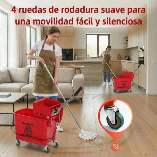 Cubo de Fregar con Escurridor Panel Separador y Ruedas Capacidad 20L para Limpieza Doméstica 45x26,5x70 cm Rojo [3]
