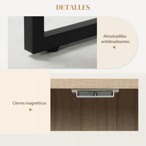 Aparador de Salón con 3 Puertas con Diseño Chevron Estantes Ajustables Patas de Metal 108x40x80 cm Roble [6]