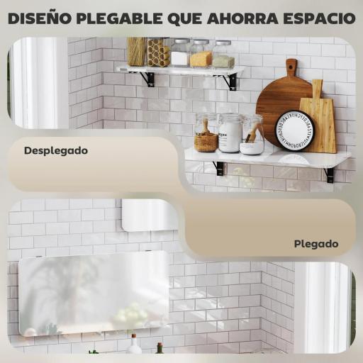 Juego de 2 Mesas Plegables de Pared, Escritorios Flotantes para Cocina Comedor, 80x40x16,5cm 60x30x11,5cm Blanco Brillo [6]