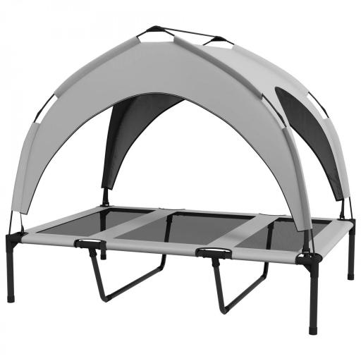 Cama para Perros Elevada con Toldo Marco de Acero y Bolsa de Transporte para Interior Exterior 106x76x94 cm Gris Claro [8]