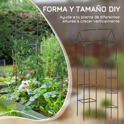 Juego de 3 Enrejados de Jardín Soportes para Plantas Trepadoras con Marco de Acero 38x38x182 cm Verde [4]