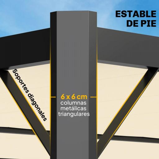 Pérgola de Jardín 3x4 m con Protección UPF 50+ Gazebo con Techo Ajustable Estructura de Metal para Exterior Crema [6]