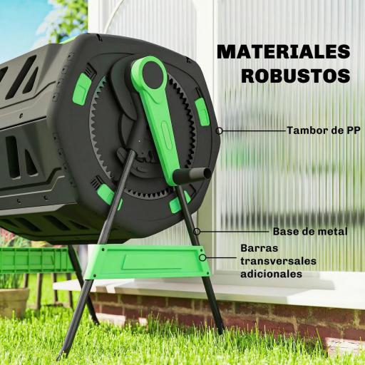 Compostador Giratorio 200L con Sistema de Ventilación y Base de Metal para Compostaje de Residuos Orgánicos Verde [7]