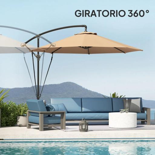 Parasol de Jardín Excéntrico Sombrilla con Funda para Sombrilla Protección UV 50+ y Base Cruzada Ø290x243 cm Caqui [7]