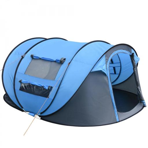 Tienda de Camping Pop-up con Ventanas Bolsillos y Bolsa de Transporte Impermeable Anti-UV 263,5x220x123 cm Azul [9]
