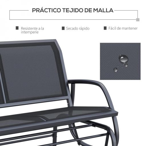 Banco Balancín tipo Silla Oscilante de Jardín o Patio con 2 Plazas 120x70x85 cm Carga 200kg Metal y Tela Texteline [4]