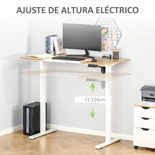 Escritorio Eléctrico con Altura Ajustable y 4 Teclas de Memoria para Oficina Hogar 140x70x72-116 cm Blanco y Natural [2]