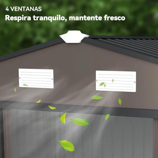 Cobertizo de Jardín 4,9 m² 277x195x192 cm con 2 Puertas Corredizas Techo Inclinado y 4 Ventanas Marrón [2]