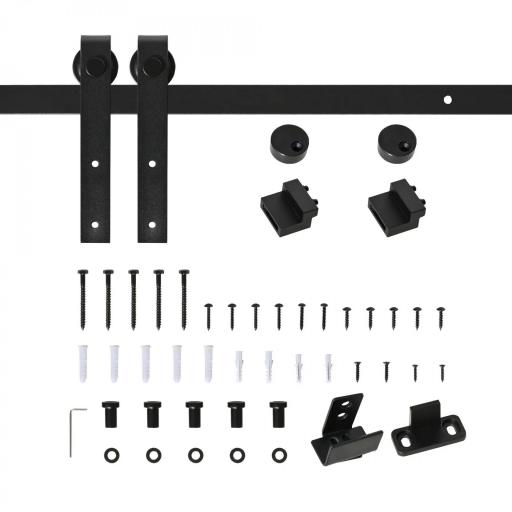 Mini Herraje para Puerta Corredera 200 cm Kit de Accesorios para Puerta Corrediza de Madera con 2 Rieles de Acero al Carbono Carga 20 kg 200x0,4x18 cm Negro [9]