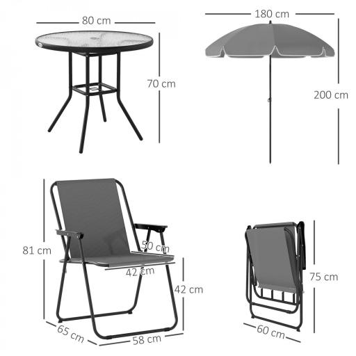 Conjunto de Muebles de Jardín de 6 Piezas con Mesa Redonda Sillas Plegables y Sombrilla para Patio y Terraza Color Gris [1]