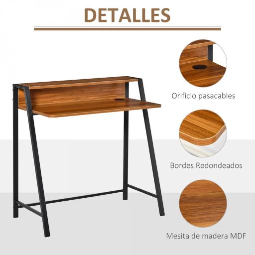 Escritorio Mesa de Ordenador 84x45x85cm con Encimera de Madera y Patas de Metal Estilo Moderno para Oficina Nogal [4]