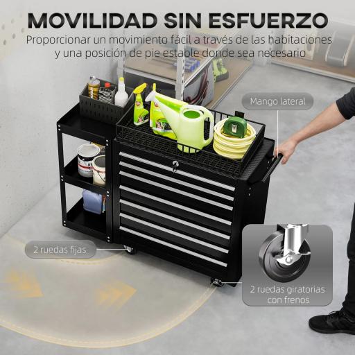 Carro de Herramientas con 7 Cajones Estantería de 3 Niveles Desmontable Sistema de Cierre Central Asa Negro [7]
