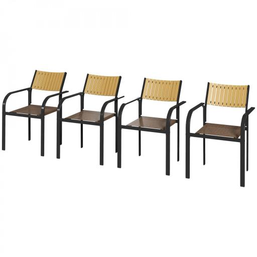 Juego de 4 Sillas de Jardín Exterior Apilables con Tela Transpirable Reposabrazos y Respaldo 58x65x85 cm Marrón [8]